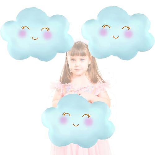 HADCKJA Blue Cloud Balloons Birthday Party Decorations Smile Cloud Shaped Foil Helium Balloons Arch Kit Shower Themed Party Supplies Decor 3 Pcs