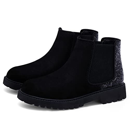 Harvest Land Girl Boots Kids Ankle Boots Warm Side Zipper Boots Low Heel Short Booties Winter Snow Boots Anti-Slip Outdoor Shoes For Little Kids/Big Kids Black Size 3 #TOP1