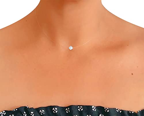 Collier transparent Mini cristal 4mm Pure Brillance™ - Fermoir Argent 925 ou Plaqué Or - Fil nylon pêche invisible - Ras de cou - Pendentif suspendu