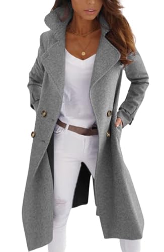 Image of CHARTOU Women Elegant Double Breast Wool Blend Pea Coat Winter Long Coats Jacket Overcoat (Medium, Grey)