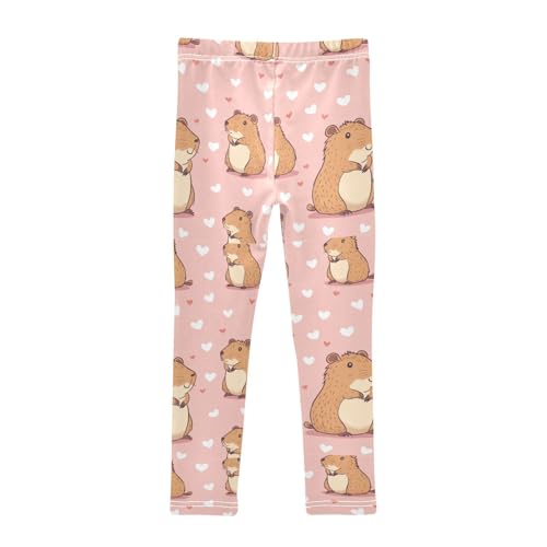 Boccsty Cute Capybara Pink Hearts Girls Leggings Kids Yoga Pants Dance Active Tights 4T2