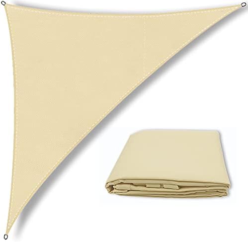 Triangle Sun Sail Shade Waterproof, 3m x 3m x 4.3m Grey Beige Right Angle Garden Canopy with 2 Colors 4 Sizes Optional, 3 Ropes, UV Block, Patio Sunshade Sunscreen Awnings Hot Tub Shelter for Outdoor