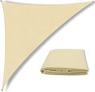 Triangle Sun Sail Shade Waterproof, 3m x 3m x 4.3m Grey Beige Right Angle Garden Canopy with 2 Colors 4 Sizes Optional, 3 Ropes, UV Block, Patio Sunshade Sunscreen Awnings Hot Tub Shelter for Outdoor