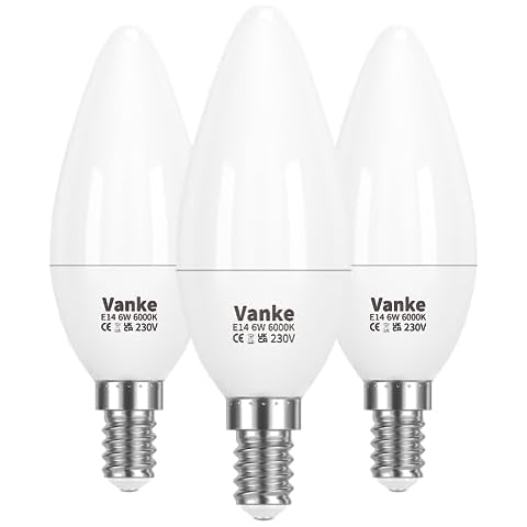 Vanke E14 LED Light Bulb, Cool White 6000K, 6W (40 Watts Equivalent), 470 Lumen LED Candle Bulb, SES Small Edison Screw Light Bulbs, Non-Dimmable, Pack of 3 Cover