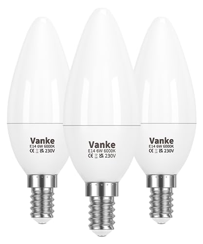 Vanke E14 LED Light Bulb Cool White 6000K 6W(40W Equivalent) Pack of 3