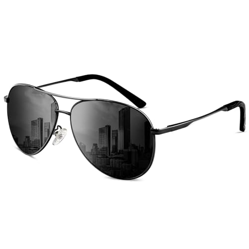 ANYLUV Pilot Sunglasses for Men Women Premium Mens Sunglasses Polarised Black UV Protection with Metal Frame for Driving