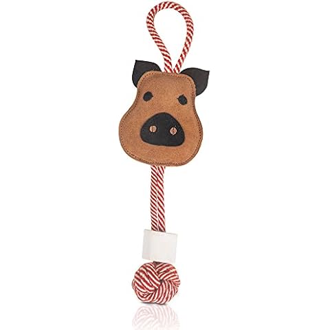 PAWPOURRI Pig Shaped Premium Natural Suede Leather & Rope Chew Toy with Bone for Medium to Large Dogs Cover