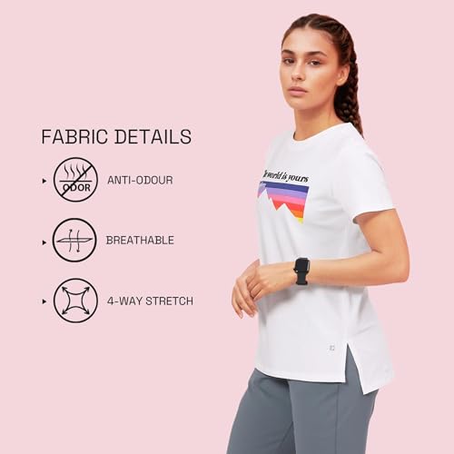 Image of Enamor Athleisure Relaxed Fit Short Sleeve Round Neck Antimicrobial Finish Breathable Stretch Cotton Activewear Sports Tshirt for Women - A301