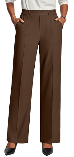 IUGA Work Pants Women Stretchy Wide Leg Dress Pants High Waisted Pull on Trousers Business Casual Slacks Office Outfits Brown