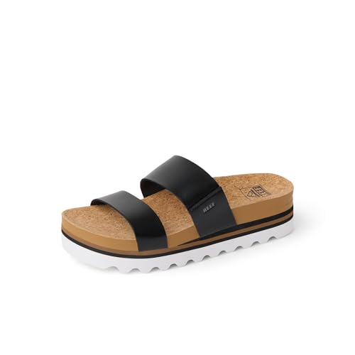 REEF Cushion Vista Hi Womens Platform Fashion Sandal, Arch Support, Ultra Soft Cushion Footbed, Black, 5