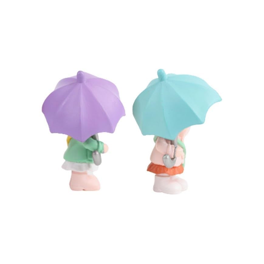 Image of Cute Miniature Figurines Set Decorative Couple for Home Garden Decor Garden Miniature Cake Topper, Umbrella Couple