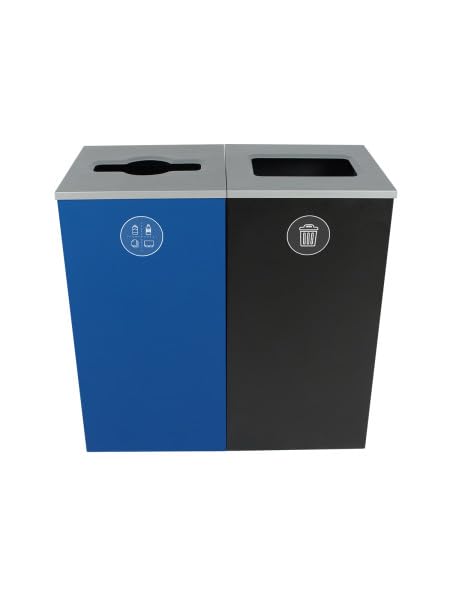 Sturdy Essentials Spectrum Powder Coated Steel Recylcing Bin and Waste Bin Combinations Used for Commercial Spaces, Businesses, Offices, Hotels, Apartments (Blue Mixed Recycling + Black Waste Cube)
