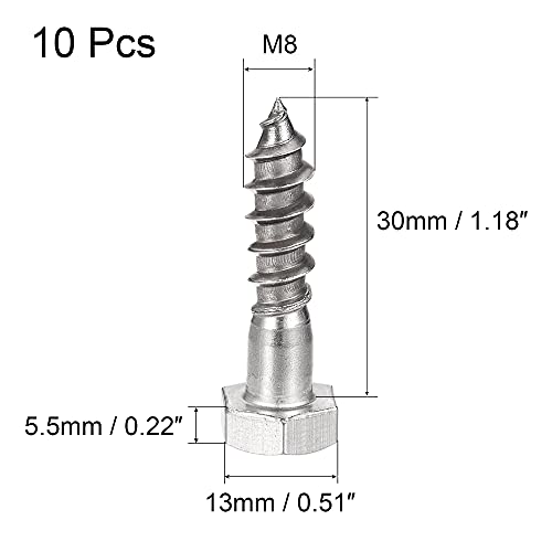 sourcing map 10Stk. Sechskantschrauben M8x30mm 304 Edelstahl selbstschneidende Schrauben