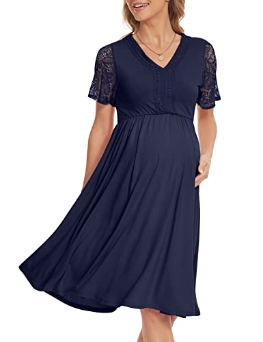 KIM S Maternity Dress for Baby Shower Maternity Baby Shower Dress Maternity Dress for Photoshoot Wedding Dress Blue Maternity Dress for Women Maternity Dresses Navy Blue XL