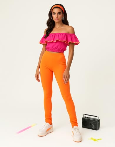 Image of sissycos Women's 80s Leggings Neon Artistic Splash Printed Buttery Soft Stretchy Pants