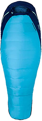 MARMOT Saco de dormir feminino de 9,4 °C | Isolado, resistente à água, zíper direito, azul francês/azul porto, longo