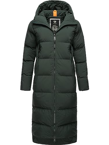 Ragwear Damen Wintermantel warmer wasserdichter und atmungsaktiver Steppmantel extralang mit Kapuze Patrise YOUMODO Dark Green Gr. M