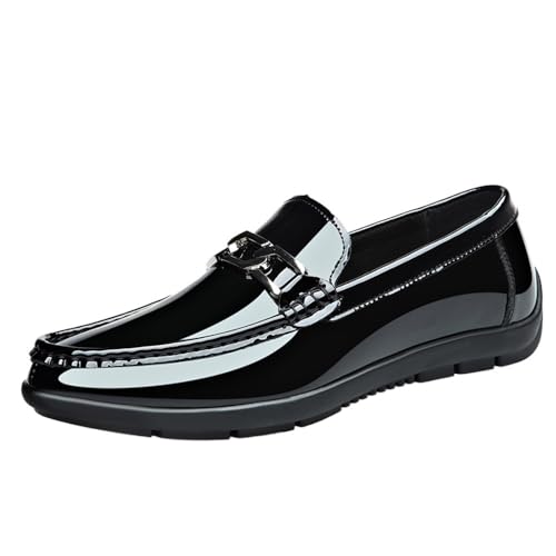 Men's Black Patent Leather Slip On Loafers Simple Versatile Casual Business Dress Shoes