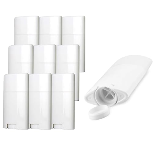 Sxminer 10 Pack 2.5 oz Empty Deodorant Containers 75ml White Oval Twist-Up Refillable Tubes Bottom Filling Plastic BPA-Free for DIY Deodorant Stick Lotion Bar Solid Lotion Balm