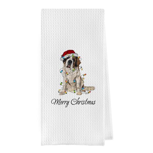 Geqtt Saint Bernard Kitchen Towels, Christmas Saint Bernard Waffle Weave Dish Towels, Hand Tea Towel for Dog Lovers (16×24 Inches)