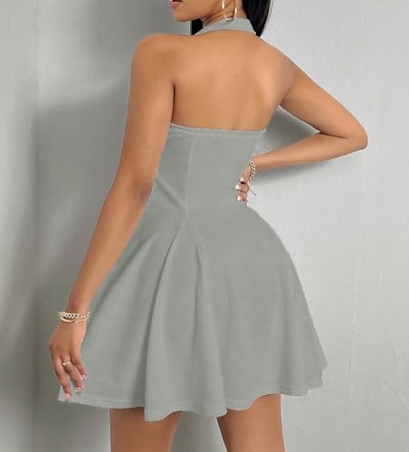 Image of PerZeal Women's Summer Halter Dress Backless Mini Beach Party Dress Sleeveless A-Line Sundress Casual Club Dress