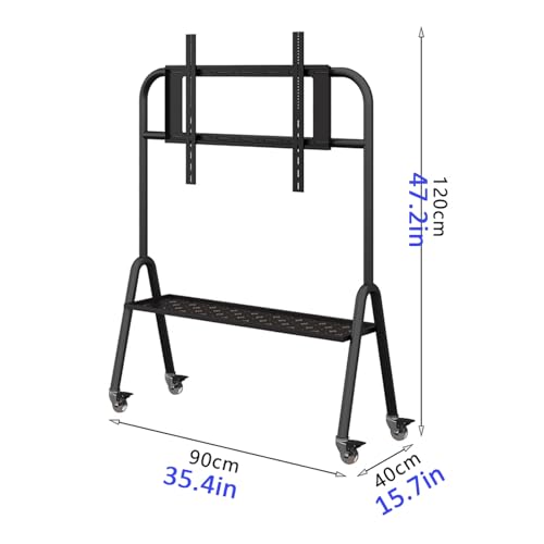 Rangement double couche pour support TV mobile à roulettes robuste de 60-100"