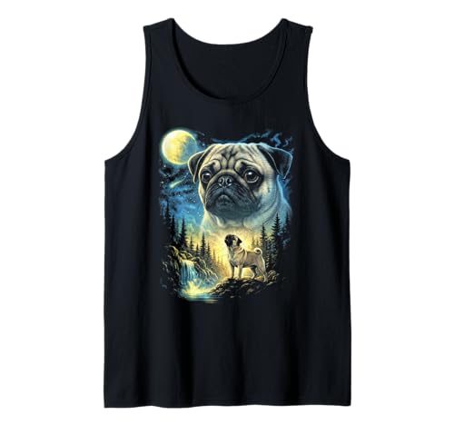 Pug Howling to The Moon Meme Funny 90's Pug Dog Lover Owner Tank Top