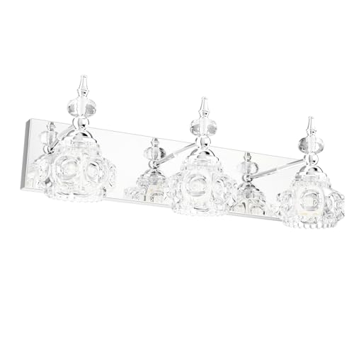 Tipace Modern Bathroom Light Fixtures,Chrome Bathroom Vanity Light,Stainless Steel with Crystal Glass Shade,Wall Sconces Lighting for Bedroom,Living Room,Hallway (Chrome,3-Light) by Tipace - Used condition - Image 2