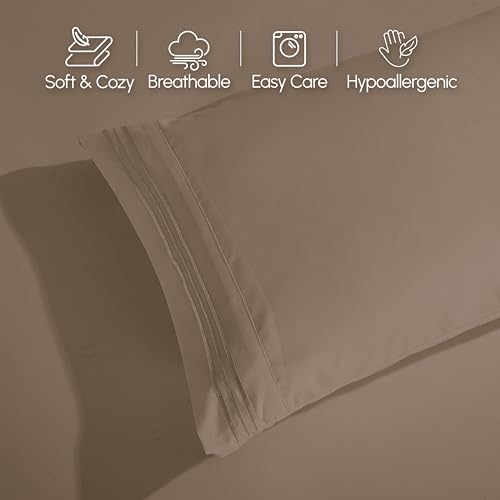 Elegant Comfort Luxurious 1500 Premium Hotel Quality Microfiber 4-Piece Sheet Set, 18-24 Inches Deep - Extra Deep Pocket Sheets - Ultra Soft 4PC Deep Pocket Sheets, Queen, Taupe