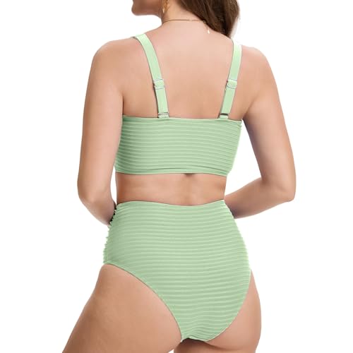 Women's High Waist Bikini Set Twist Front Textured Swimsuits Two Piece Bathing Suit Summer Beach Resort Swimwear4