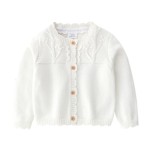 Recién Nacido Bebé Niñas Algodón Punto Suéter Otoño Sólido Manga Larga Tops Cardigan Ropa (White, 2-3 Years)
