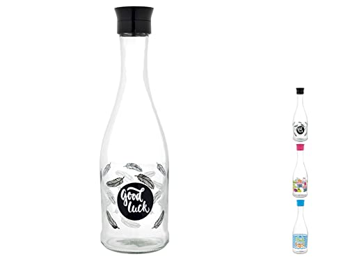 Home Bottiglia Gala Con Tappo In Plastica, Vetro, Nero, 1 Lt, Medium