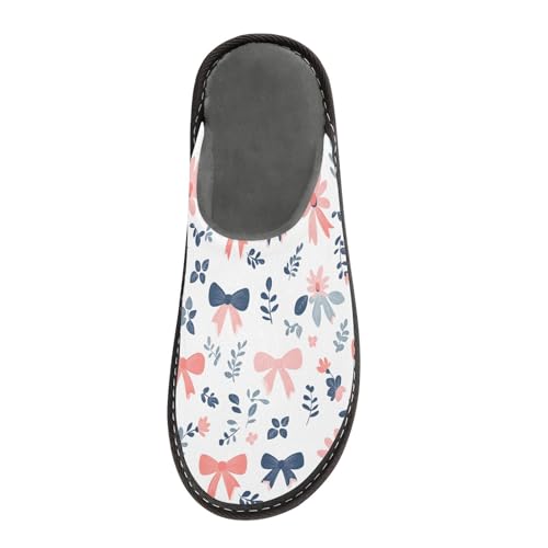 Slippers for Women Bow Flower Pattern Pink Soft Winter Warm Shoes Indoor Outdoor Non-Slip House Travel Slippers3