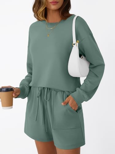 LILLUSORY Lounge Sets for Women Two Piece Sweat Short Set Pajama Matching Outfits with Pocket 2025 Fall Fashion Clothes3