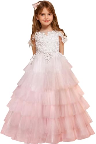 Lace Flower Girl Dresses for Wedding Layered Tulle Girls Bridesmaid First Communion Dress Princess Pageant Party Gown
