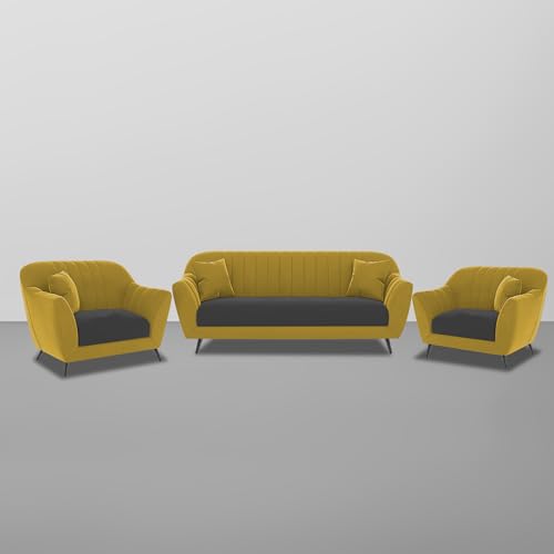 Image of Atticus 3+1+1 Seater Sofa Set for Living Room (Yellow Black Colour) Premium Fabric Sofa