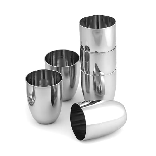 Image of Glass Set | Premium Heavy Guage | Silver Mirror Polish | Break Resistant | Gifting Item | 350ml | Set of 6 (Polished)