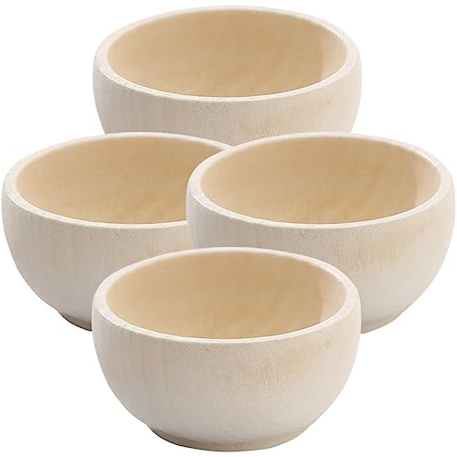 COHEALI Wooden Pinch Bowls: 4pcs Mini Unfinished Bowls Set - Dollhouse Dishes for Dipping Sauce, Condiment, Kid Mud Kitchen, Dollhouse Dinnerware, Scale Models