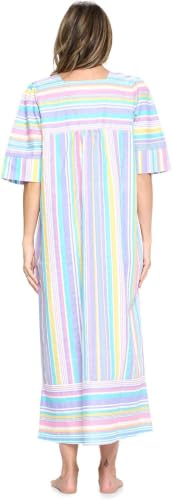 Image of Casual Nights Women's Zip Front Woven House Dress | 3 /4 Sleeves Housecoat Long Duster Lounger