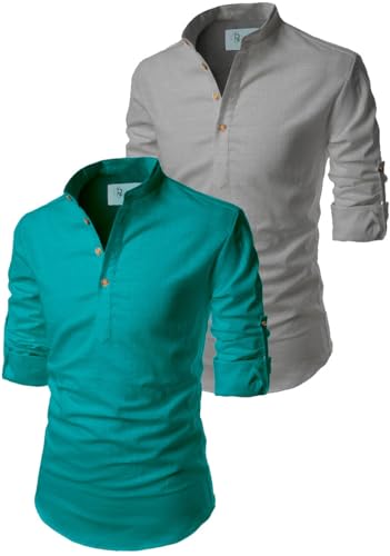 Image of Men's Cotton Blend Short Playful Mix Color Kurta - Pack 2