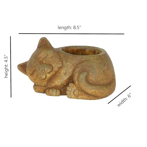 Classic Home and Garden Cement Buddies Animal Planter - Cute Desk Decoration - UV Coated Animal Vase w/Drain Plug - Succulent Plant Pot for Indoor/Outdoor Use (Cat Planter, Rust, Large)