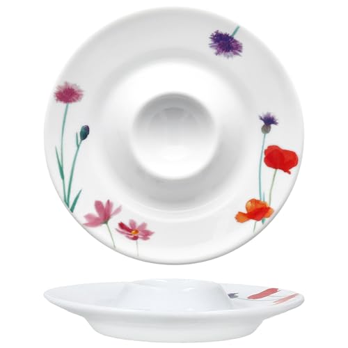 MamboCat 6er Set Marie Eierbecher mit Ablage I 6 Personen I Ø 13,2cm I runde Porzellan-Eierbecher mit Blumenwiese-Dekor für das Frühstücksei I Flache Eierbecher für Brunch & Buffet – Bild 5