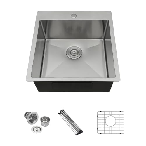 Lordear 18x18 Bar Sink Drop In 16 Gauge T304 Small Kitchen Sink Topmount Bar Prep Island Sink Single Bowl Kitchen Sinks Outdoor Sink 18"