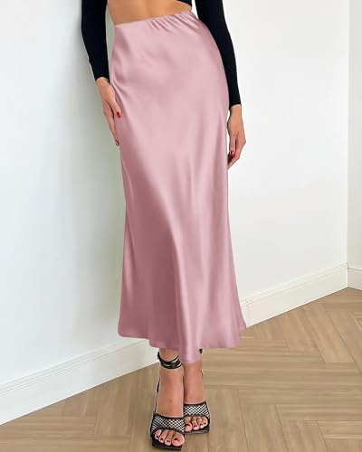 Image of BTFBM 2026 Summer Womens Skirts Silk Elegant High Waist Flowy Long Satin A-Line Midi Skirt Cocktail Wedding Party