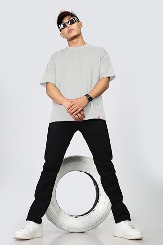 Image of SHODOX Men Oversized T Shirt Solid Dotted Design | Round Neck Loose Fit Drop Shoulder Casual T-Shirt for Men