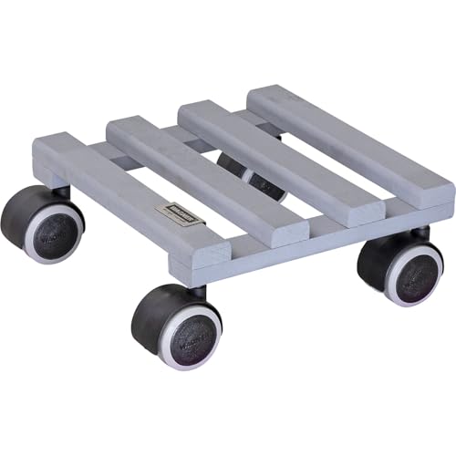 Wagner Pflanzenroller CREO 19 x 19 x 8 cm I Pflanzenroller für Innenbereich I Blumenroller aus FSC®-Massivholz, Buche grau I Kübelroller aus Holz I Tragkraft 50 kg I Made in EU - 20080901