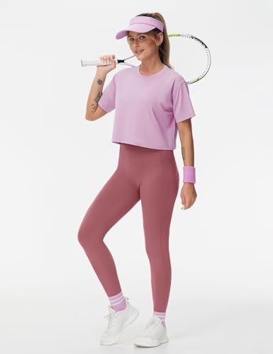 Image of THE GYM PEOPLE Thick High Waist Yoga Pants with Pockets, Tummy Control Workout Running Yoga Leggings for Women
