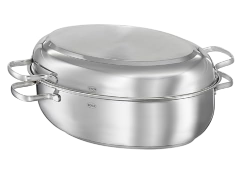 Foto von RÖSLE ELEGANCE Bräter oval, Multifunktionsdeckel mit Antihaftversiegelung ProPlex, Edelstahl 18/10, silberfarben/schwarz, PFOA frei, backofengeeignet, induktionsgeeignet
