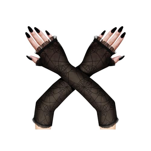 JSGHGDF Guantes de malla transpirable, cómodos guantes de cosplay, perfectos para disfraces de bruja y accesorios divertidos para fiestas, Negro, Talla única