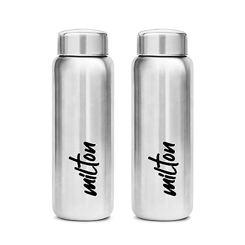 Milton Aqua 750 Stainless Steel Water Bottle, Set of 2, 750 ml Each, Silver | 100% Leaf Proof | Office Bottle | Gym Bottle | Home | Kitchen | Hiking | Treking, Travel